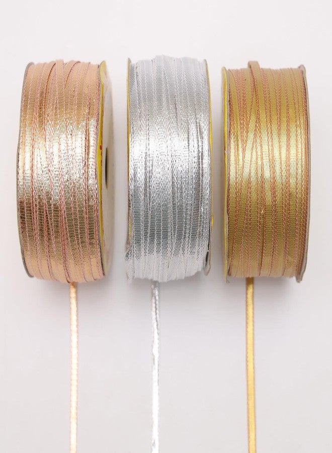 EmbroideryMaterial Laces and Borders Material Gota Patti Lace for Saree Border, Dresses, Dupatta, Blouse, Kurta, Embroidery & Sewing (Combo of Rose Gold, Gold and Silver, 4MM Thick, 100 Meters) - Image 1